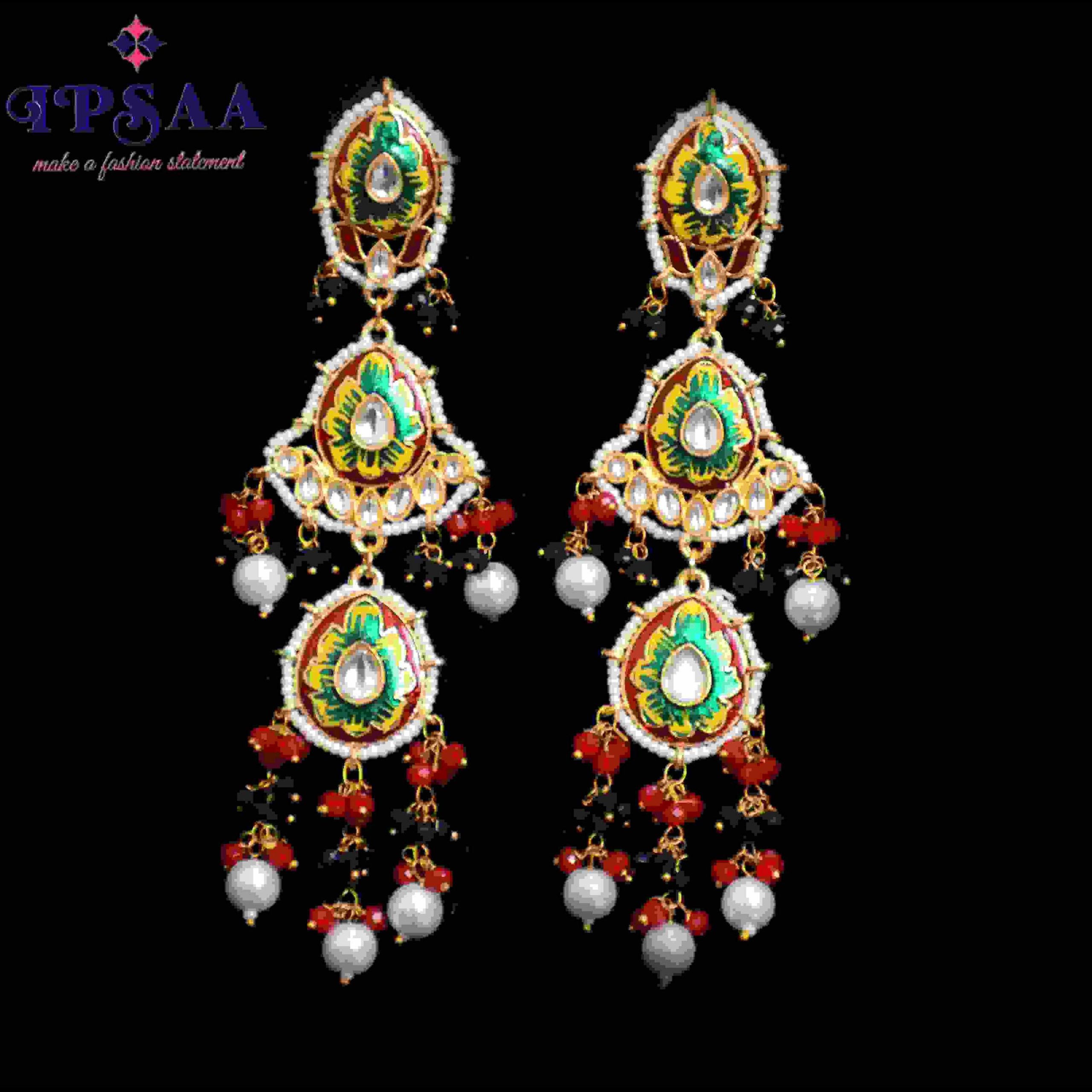 Gold plated beads kundan dangler earringfor women. Five layer gold plated and embellished with kundan intricate high polish.