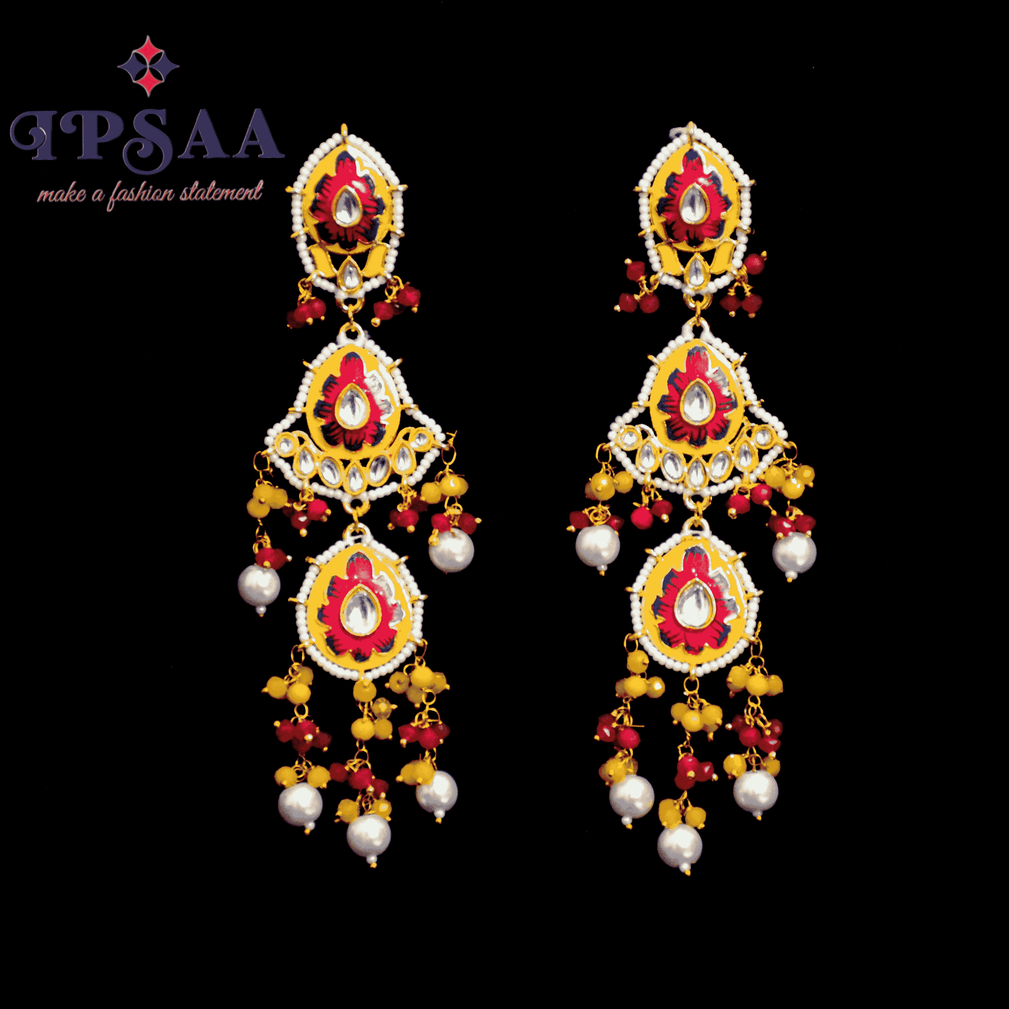 Gold plated beads kundan dangler earringfor women. Five layer gold plated and embellished with kundan intricate high polish.
