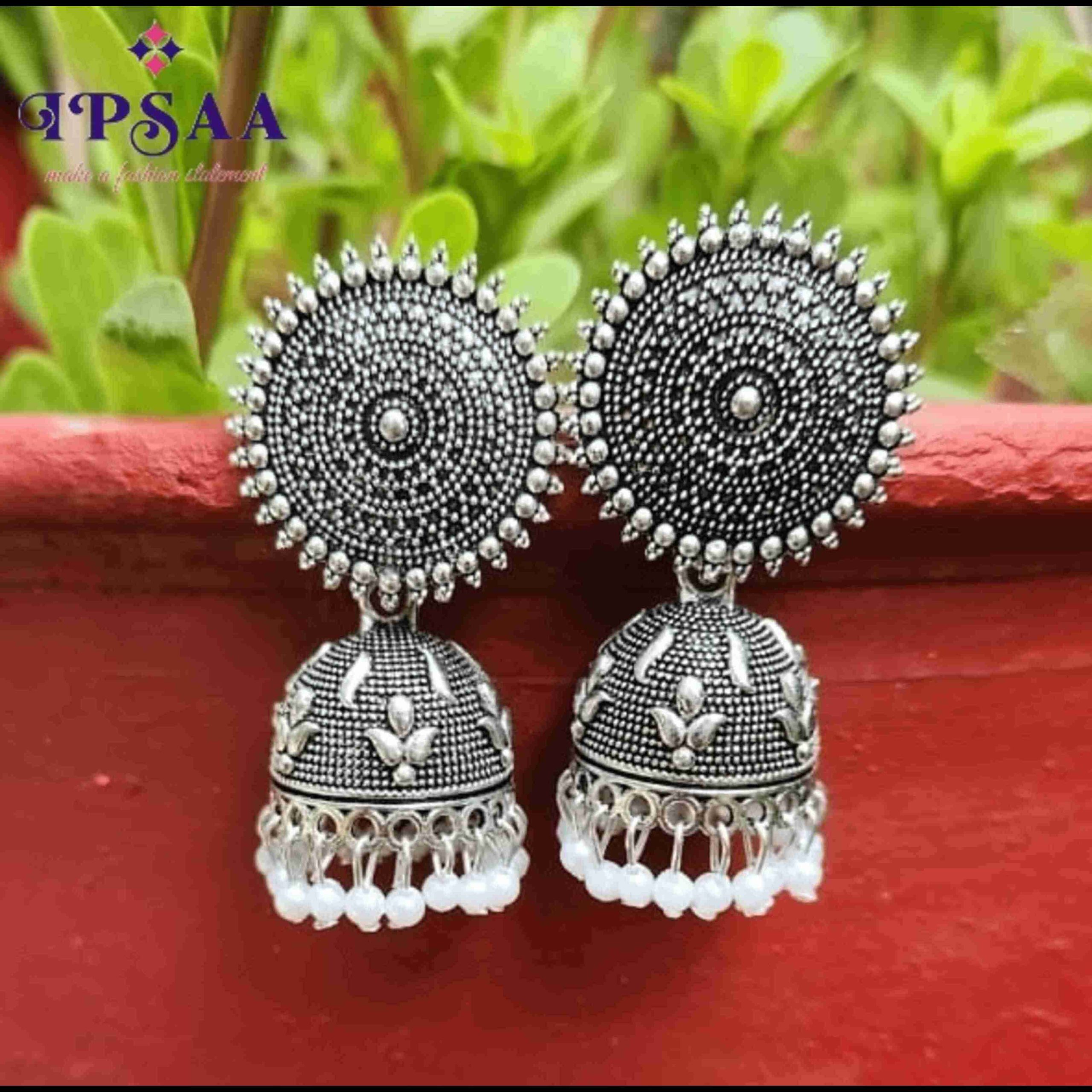 Stylish silver oxidized Indian jhumki earrings - An eternal classical design. These vintage earrings wil complement any occasion ethnic wear/ daily / college / party wear